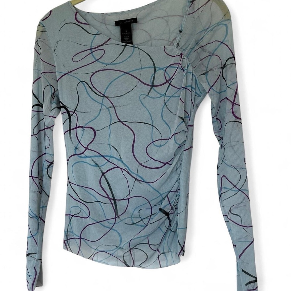 The Limited Y2K Vintage Sheer Mesh Patterned Asymmetrical Neckline Blouse Top